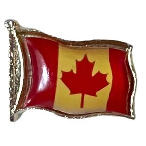Rare Vintage Canadian Flag Gold Tone Maple Leaf Lapel Raised Enamel Pin 